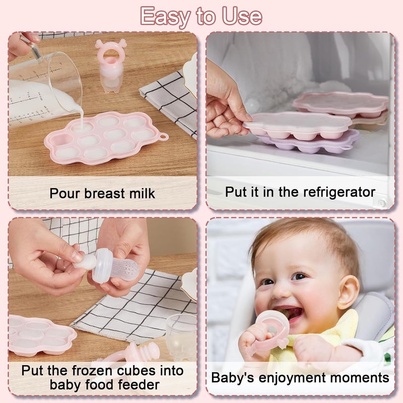 KingKam Baby Breastmilk Popsicle Molds & Baby Fruit Feeder (2 Pack), Baby Food Freezer Tray Storage Containers, Silicone Pacifier Feeder and Teether - Image 2